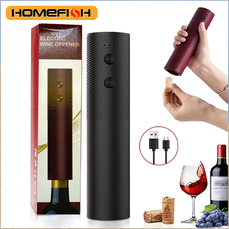 HOMEFISH 電動ワインボトルオープナー 自動赤ワインコルク栓抜き 充電式ワインオープナー ワンクリックボタン ワインツール