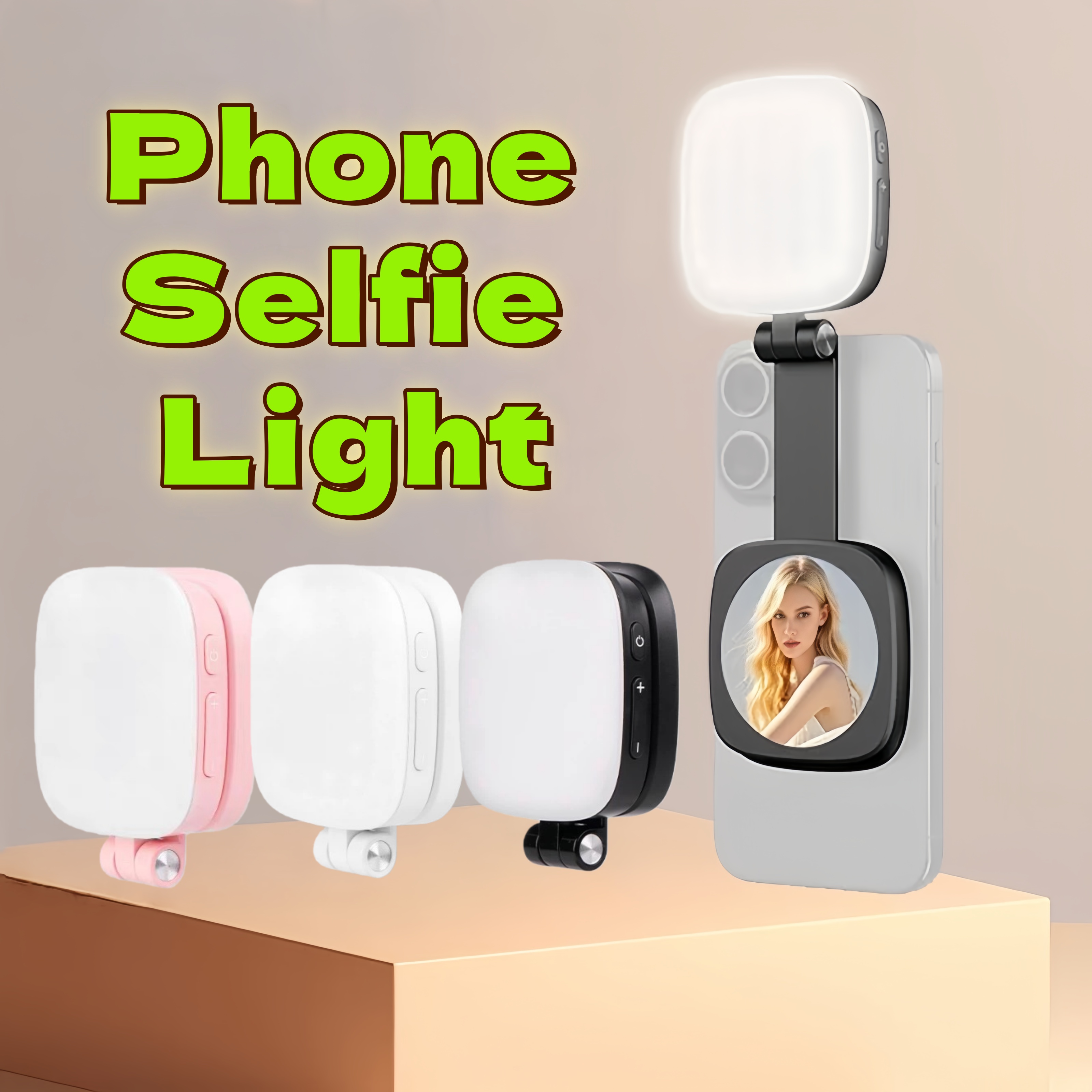 MagSafe iPhone 用ミラー付き 360° LED リングフィルライト 磁気セルフィーライト セルフィー Vlog やビデオ通話に最適