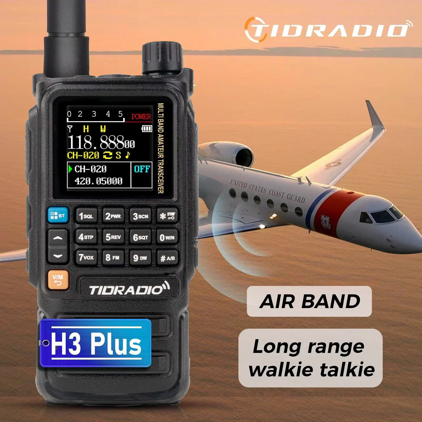 TIDRADIO H3 Plus 長距離トランシーバーワイヤレスプログラミングエアバンド長距離牽引無線周波数コピーステーション