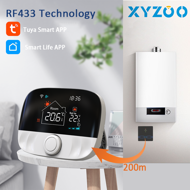 RF ワイヤレスサーモスタットスマート WiFi 床暖房ガスボイラー用バッテリー駆動 Tuya 温度コントローラ受信機アリス Google