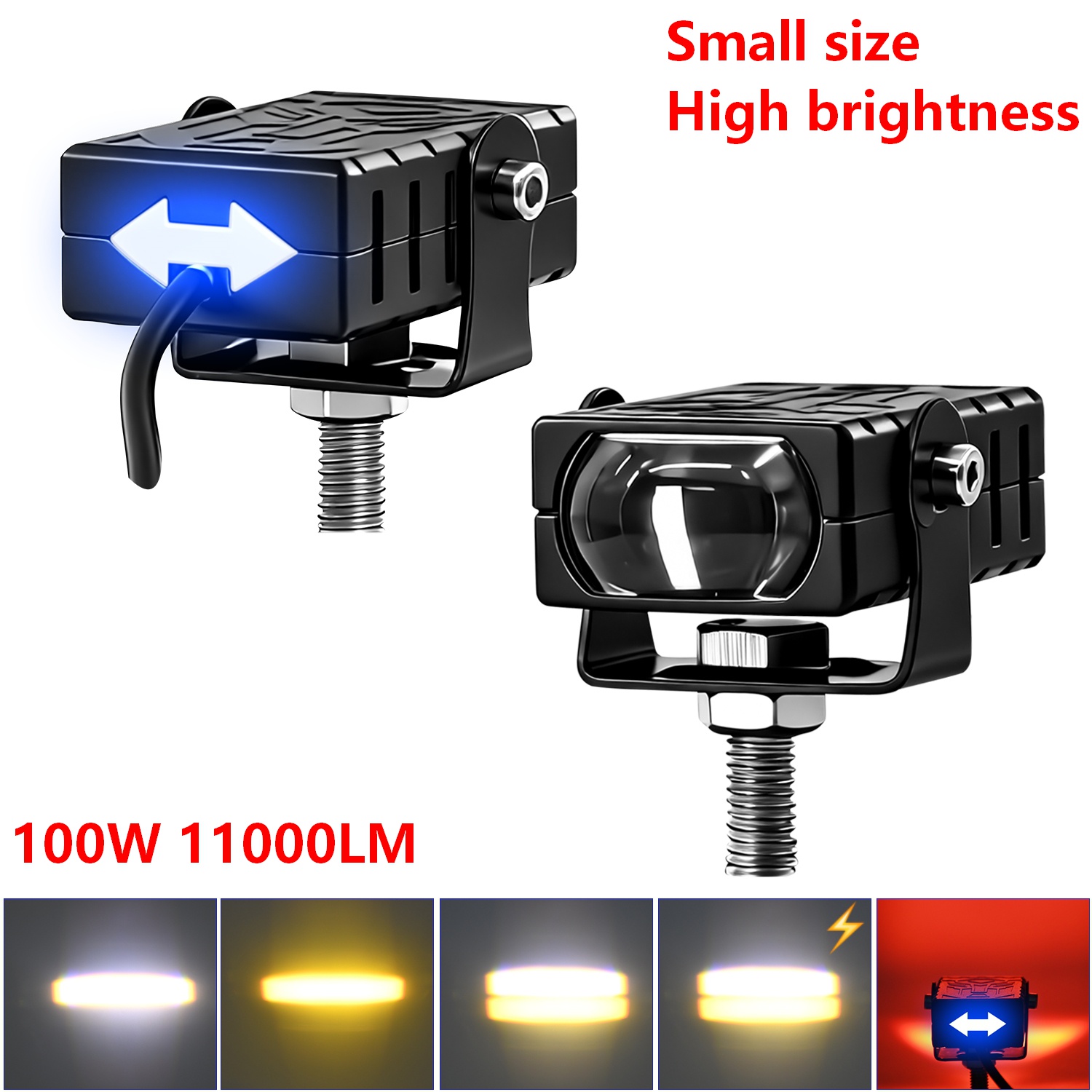 2PC Car Grile LED Light Pods Front Headlight 100W Motorcycle ATV UTV RV Projector Lens Car Fog Offroad with Blue Warning Light