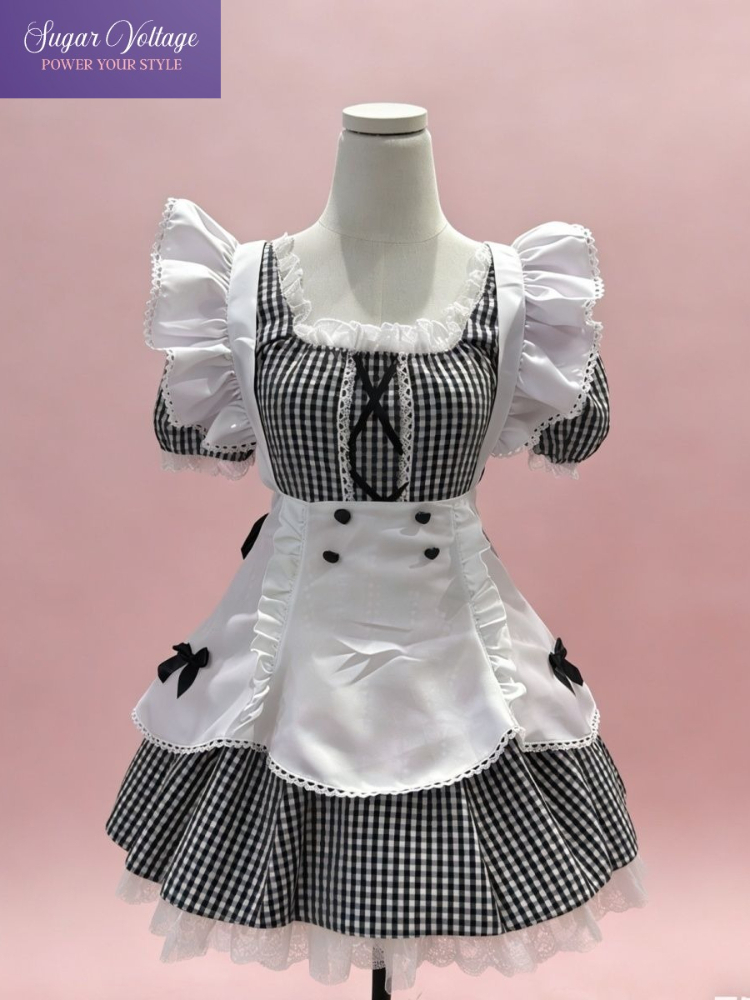 和菓子ロリータメイドドレス女性パフスリーブエプロンドレスかわいいコスプレ衣装 2026 かわいいパーティー制服ハロウィン衣装