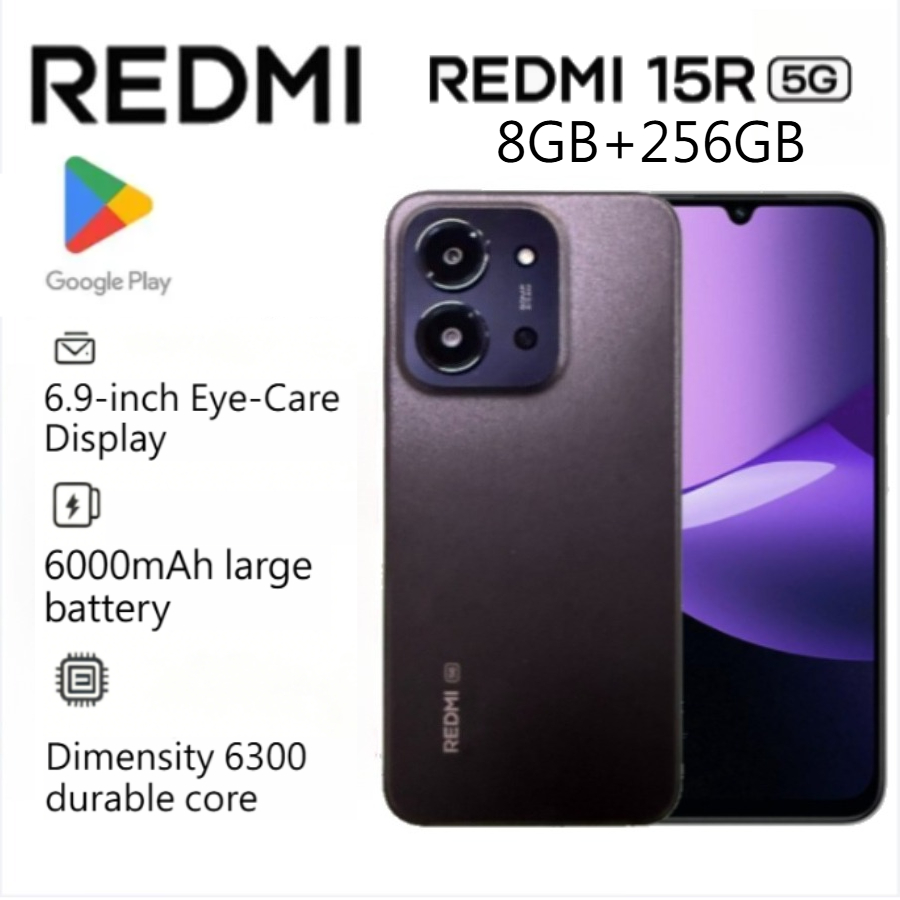 2026新しいRedmi 15Rグローバルバージョンロック解除スマートフォン8GB RAM 256GBストレージ6.9インチHDスクリーン50MPメインカメラ6000mAhバッテリー