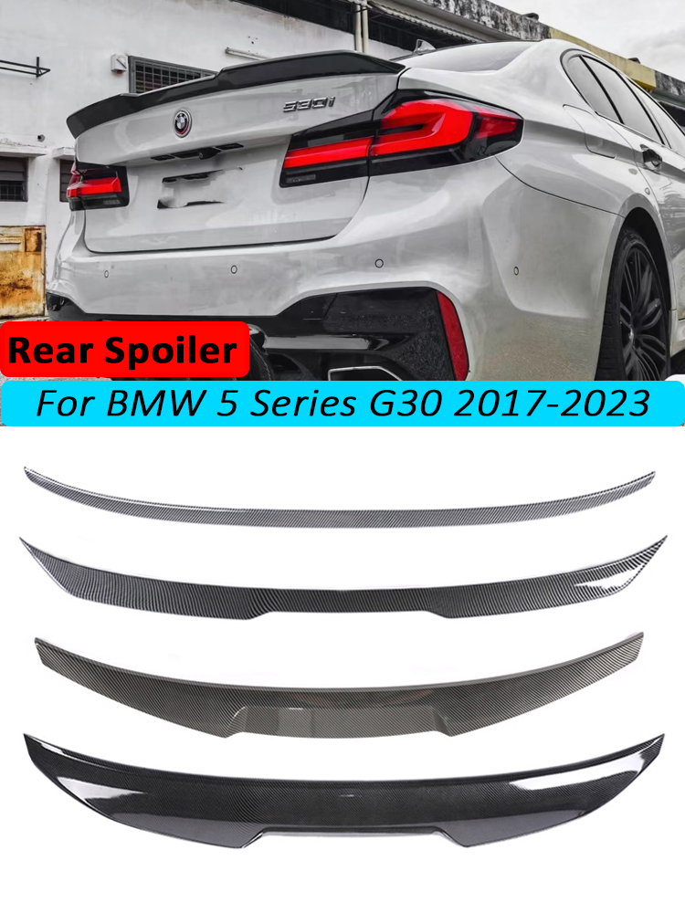 リアバンパートランクブーツスポイラーリップ BMW 5 シリーズ G30 グロスブラック M5 ルーフウイング PSM M4 CS スタイル 2017-2023 カーボンファイバールック