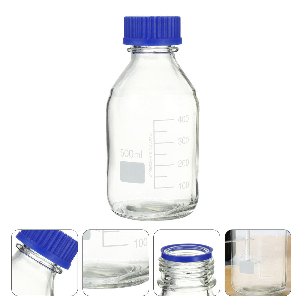 試薬ボトル 500ml ガラス製実験室用化学サンプル密封ボトル 研磨面漏れ防止 透明目盛り付き 研究用 1個