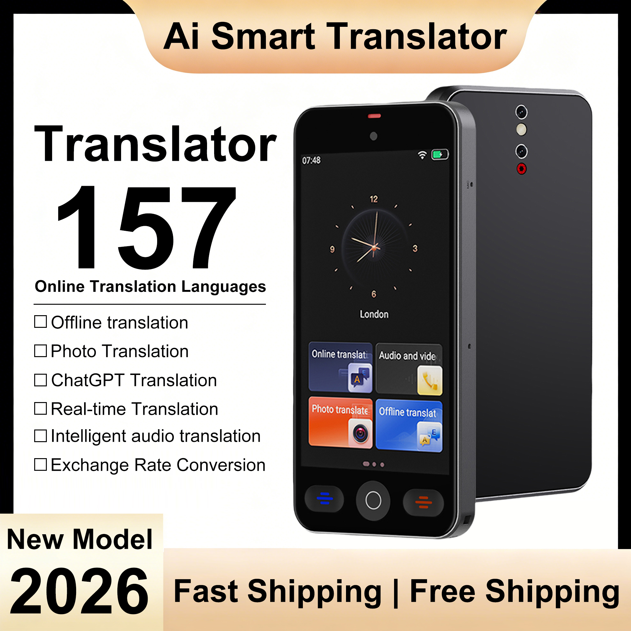 148 言語の言語翻訳デバイス音声ポータブル AI 翻訳オフライン翻訳サポート音声ビデオ録画