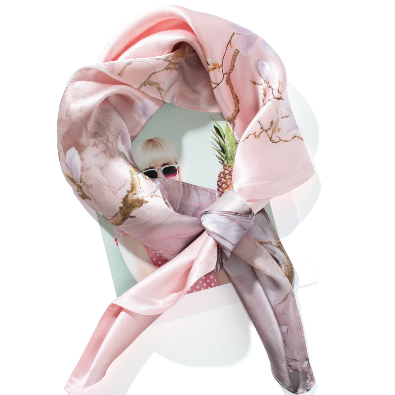 Luxury 100% Mulberry Silk Printed Long Scarf, Multifunctional  Women's Pink Silk Scarf, Headscarf, Belt, Shawl