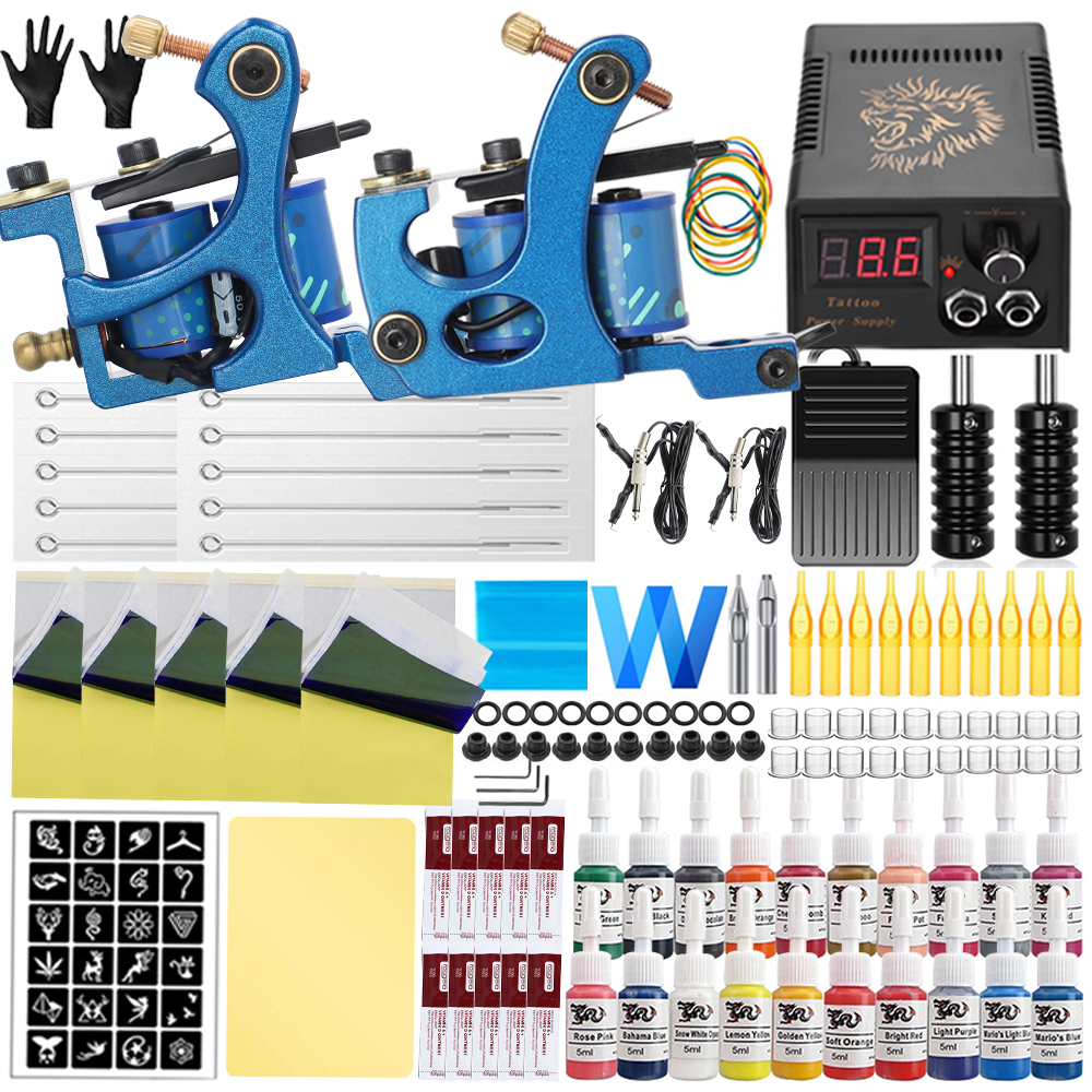 Complete Coils Tattoo Machine Kit Power Supply with Coils Machine Needles Ink Accessories Set Tattoo Kit for Tattoo Artist
