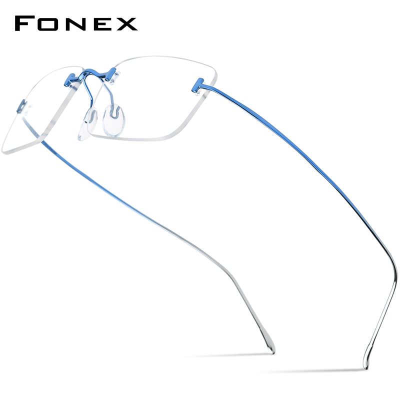 FONEX チタンメガネフレーム男性ブランドデザインリムレススクエア眼鏡高品質フレームレス超軽量眼鏡 85871