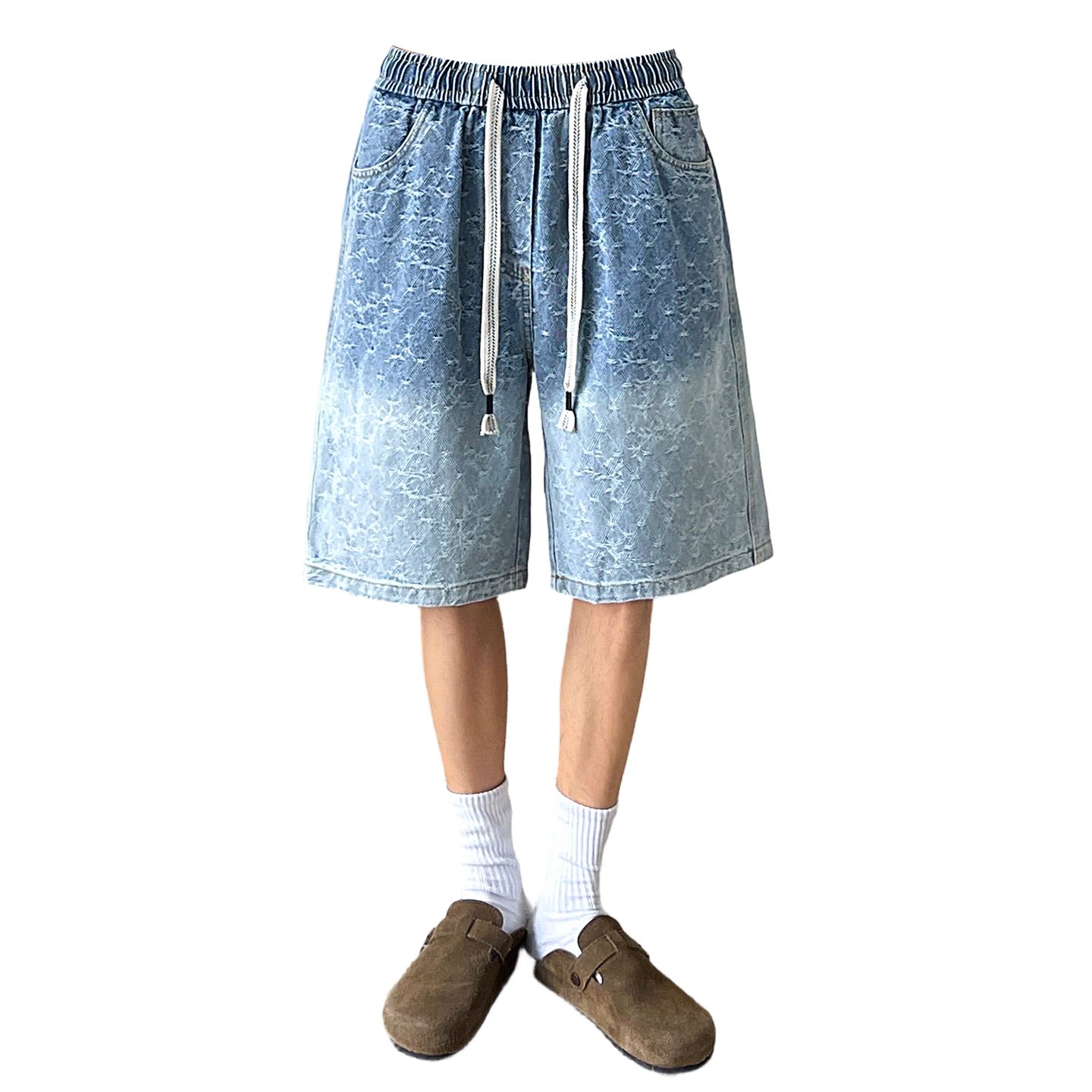 メンズ デニム ショート パンツ 夏 薄手 ルーズ ストレート 5点 カジュアル 多用途 トレンド ミドル丈 パンツ 男性用