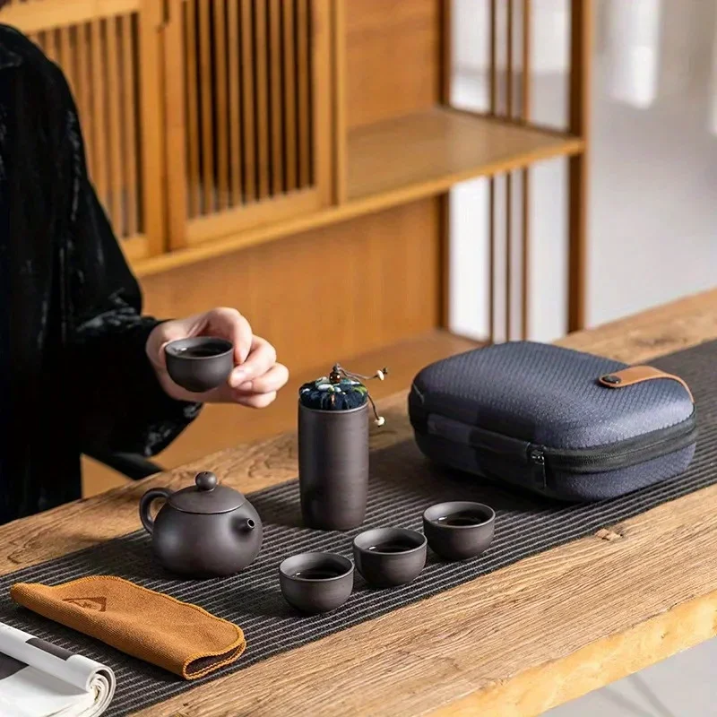 新しい宜興土茶セット - ティーポット、カップ付きの完全な高級茶器