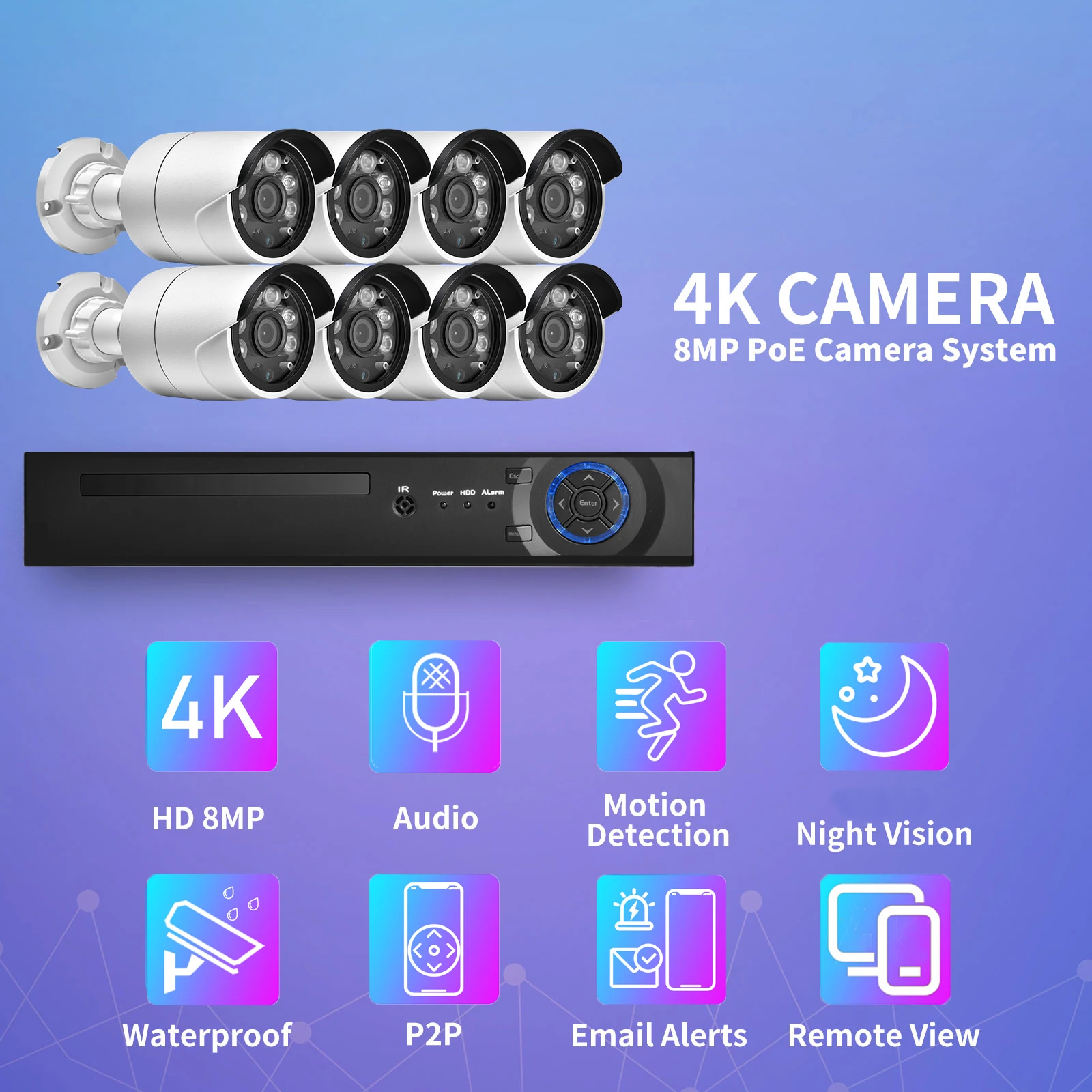 Gadinan 8MP 4K Security Protection System 8CH H.265 NVR Kit 2/4/6/8pcs Face Detection Outdoor Audio IP Camera CCTV Surveillance