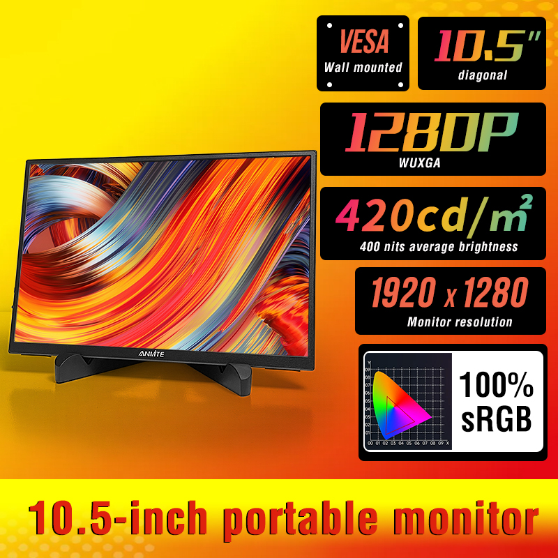 10.5 インチポータブルモニター 1280P HDR 15:10 低ブルーライト XBox PS4/5 スイッチ携帯電話 PC ラップトップ拡張用