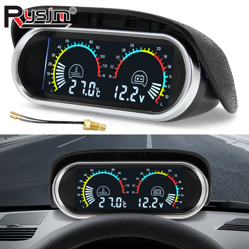 車のトラック 2 IN 1 LCD ゲージ水温計電圧計 1/8 NPT 温度センサー水温計自動車用 12V/24V