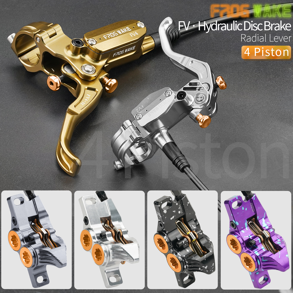 Frog Wake FV4 マウンテンバイク油圧ディスクブレーキキット 180mm ローター付きアルミ 4 ピストン油圧キャリパーレバーラジアル MTB