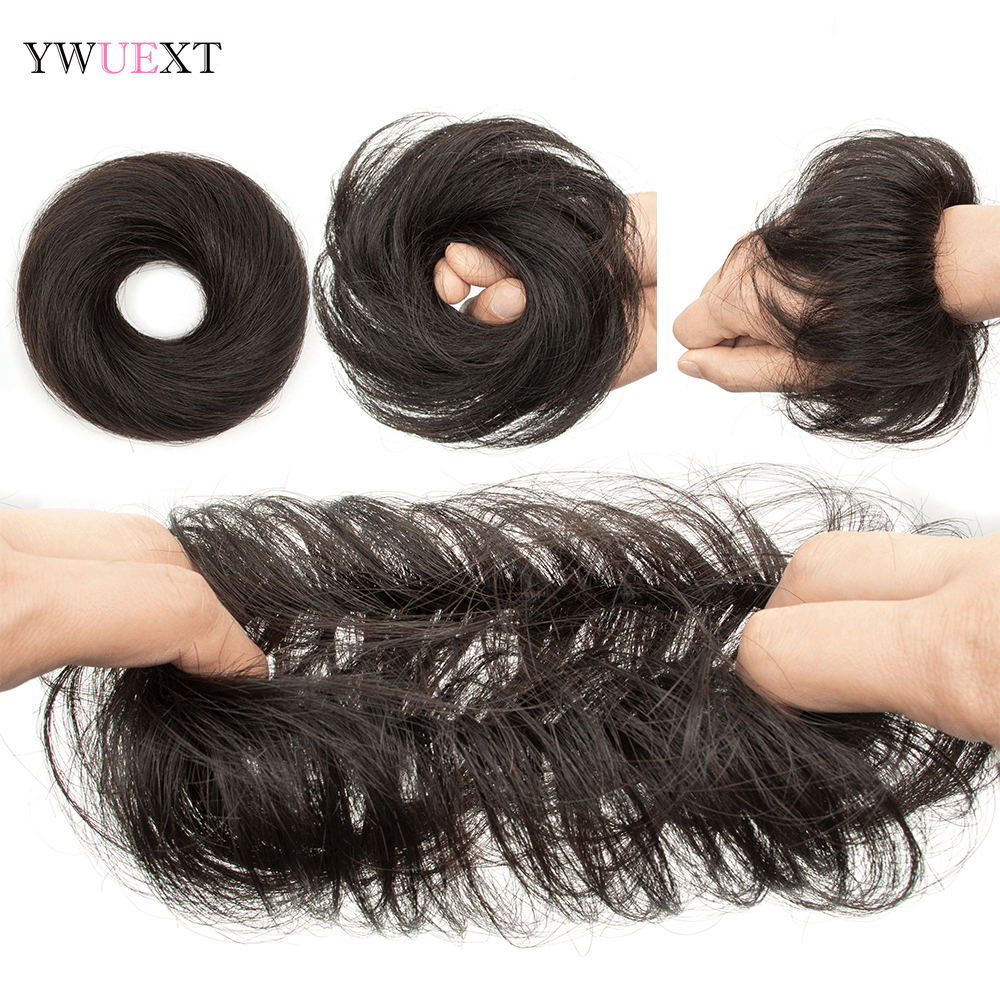 人毛おだんごナチュラルヘアシニヨンポニーテールドーナツ女性のための乱雑なヘアピースミニゴムバンドシュシュドーナツウィッグアクセサリー