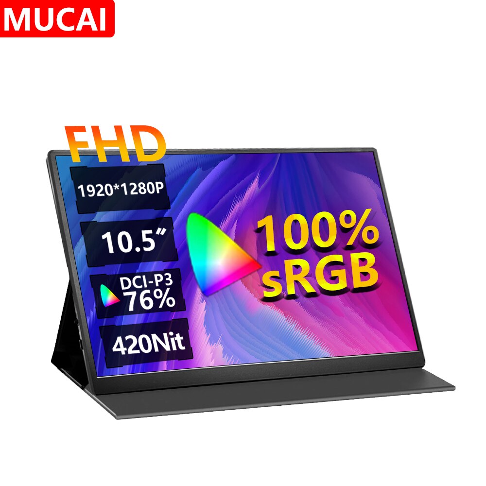 MUCAI 10.5 インチ 1280P ウルトラポータブルモニター 16:10 IPS 60Hz ゲーム画面 100% SRGB 420Cd/m ² ラップトップ Mac Xbox PS4/5 スイッチディスプレイ