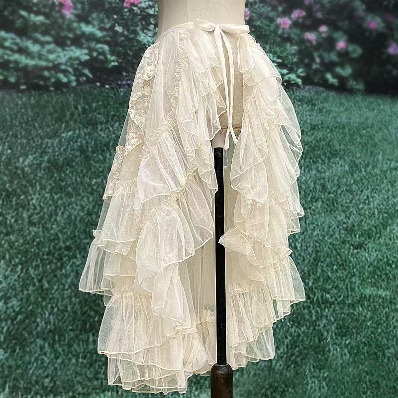 代替服ゴシックロリータレースパーティースカート女性非対称かわいい白ロングスカート夏 2026 Y2k アクセサリー