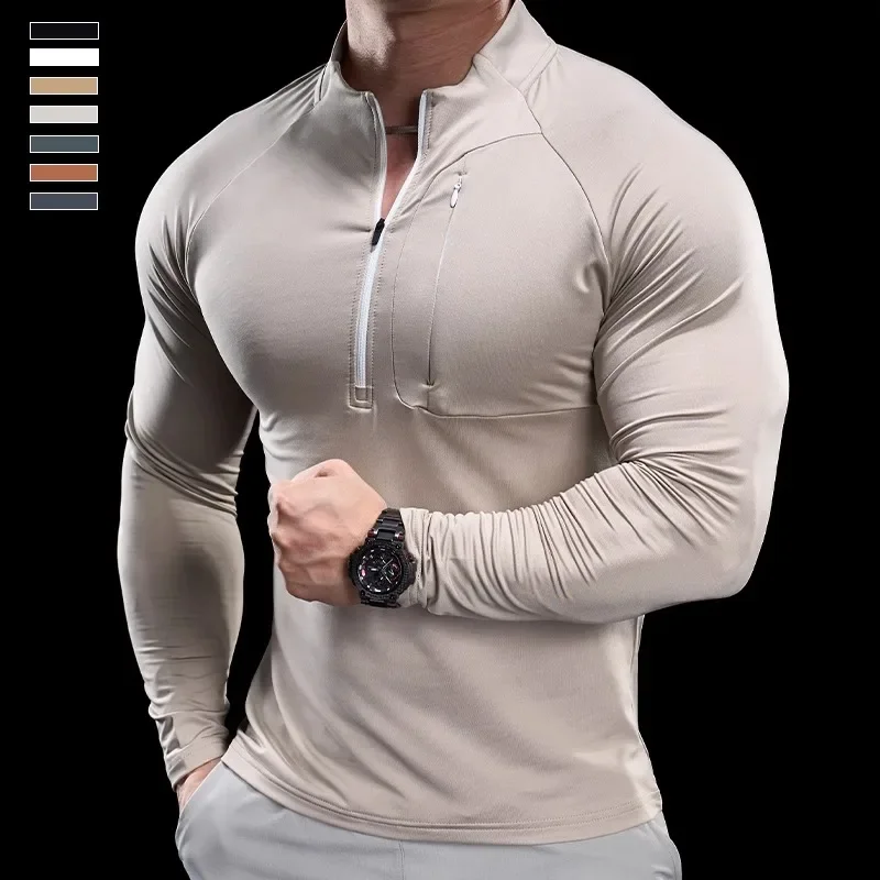 2024 新メンズスポーツジムフィットネストップスランニングトレーニング服ラウンドネック速乾性通気性長袖 Tシャツ秋