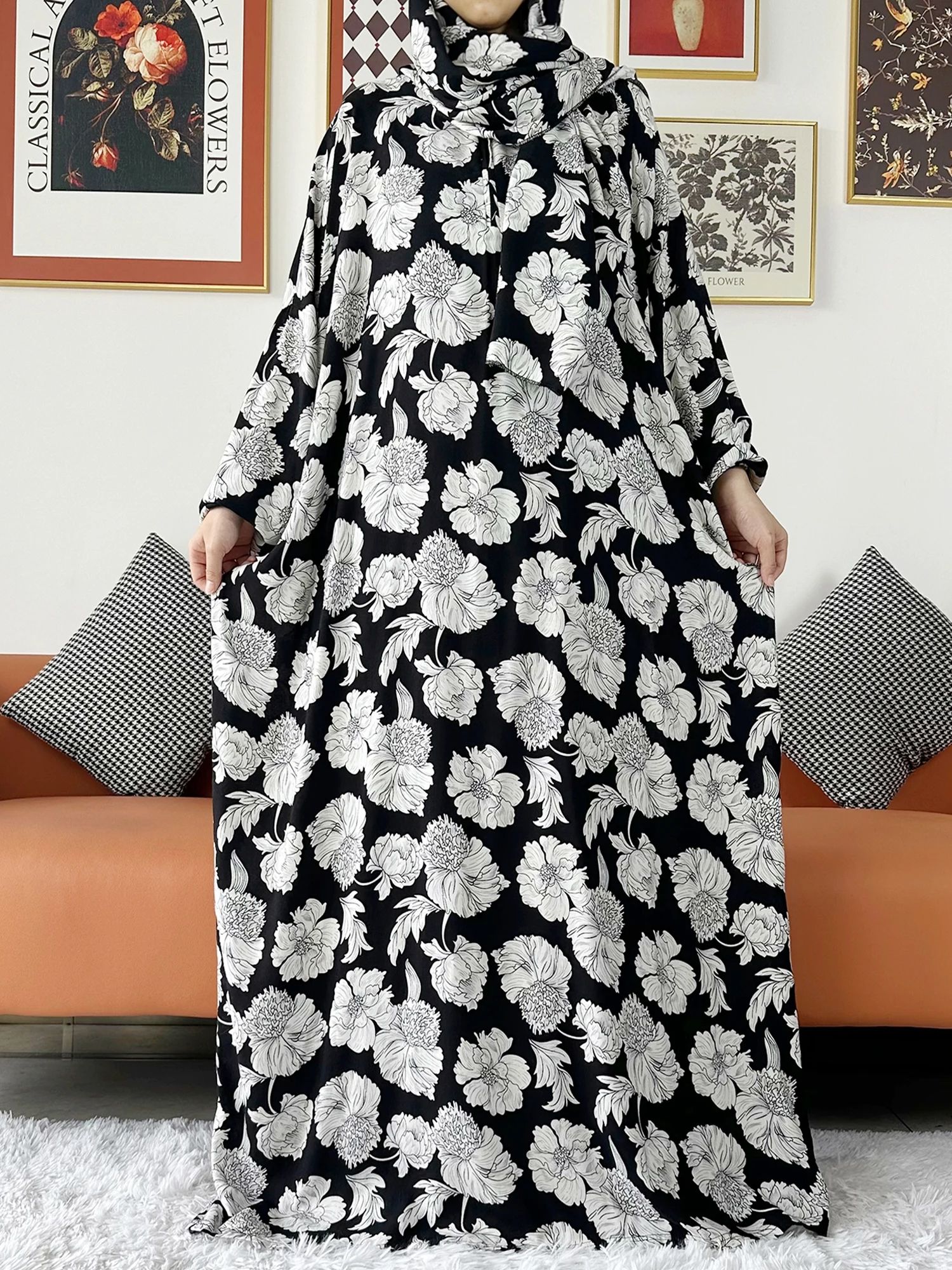 2026 イスラム教徒の綿の女性アバヤラマダン祈りの衣服ドバイトルコ中東ファムローブルースアフリカドレスターバンジョイント