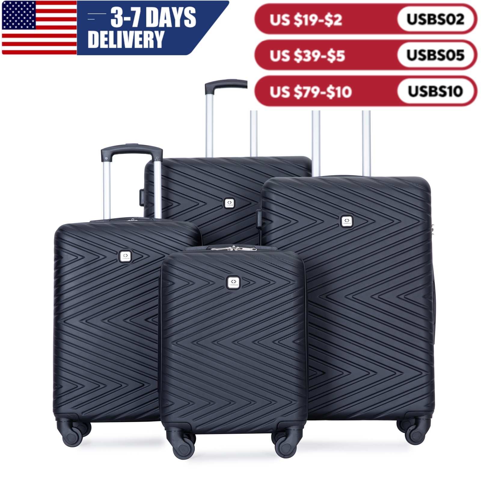 Travelhouse 荷物セット 4 ピース ABS スーツケース スピナーホイール付き、24 インチおよび 28 インチ TSA ロック付き、16、20 インチ機内持ち込み荷物