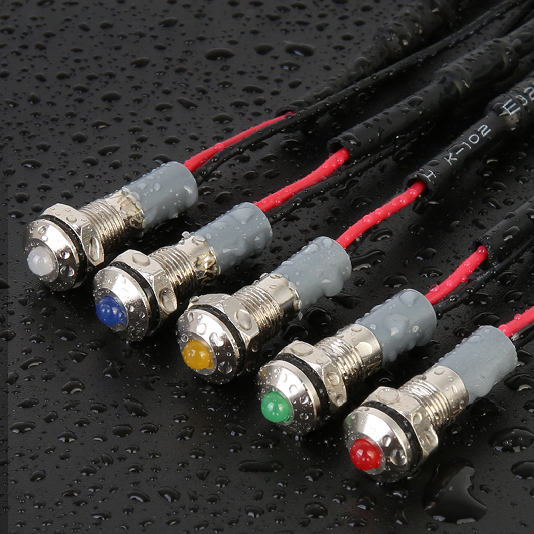 ABILKEEN 20PCS 6MM Mini LED Metal Indicator Light AC/DC 3~220V IP65 Waterproof Industrial Signal Pilot Light 150mm Wire Cable