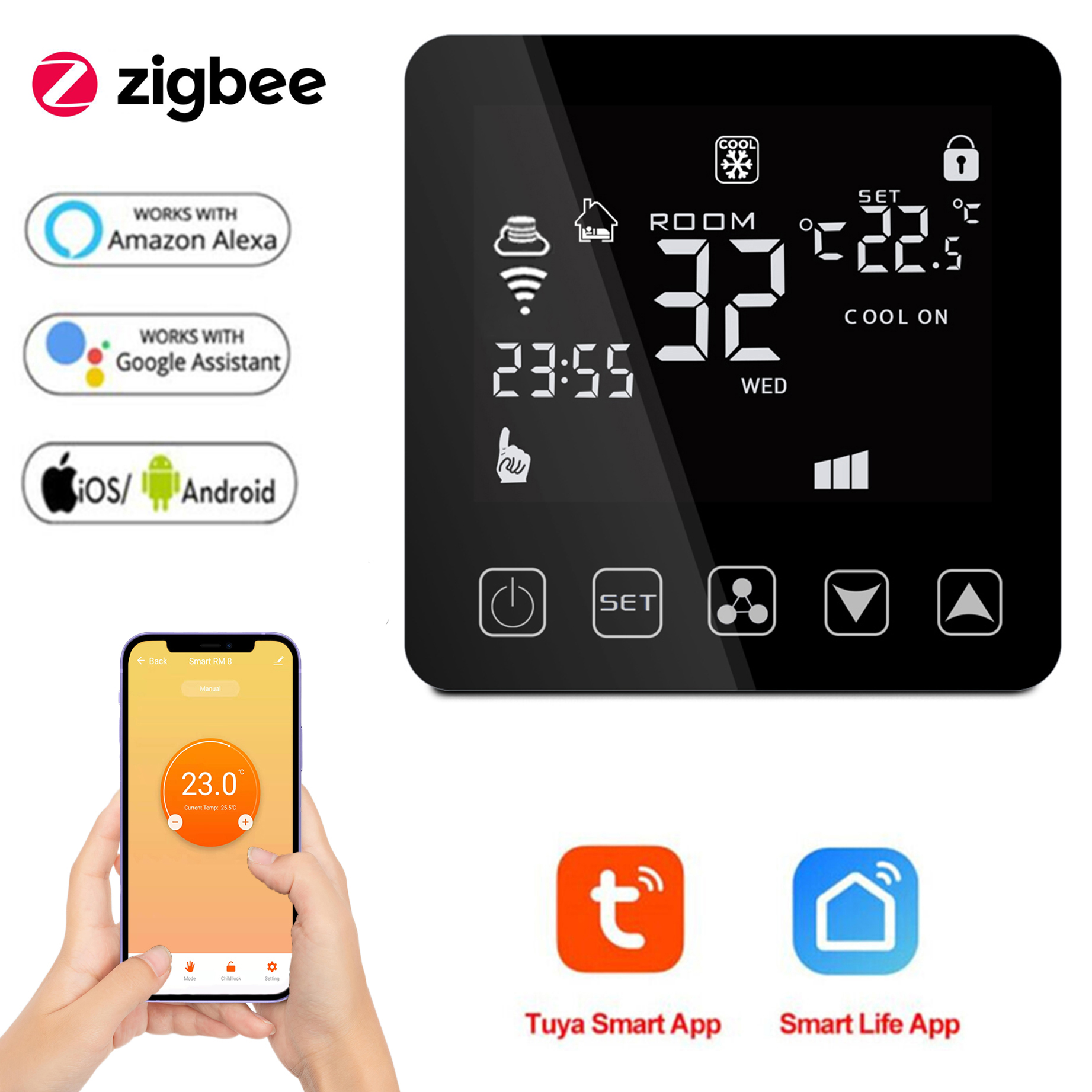 Zigbee スマートサーモスタットリモコンファンコイルユニット冷却暖房 3 スピードファン WiFi ルームサーモスタットセントラルエアコン