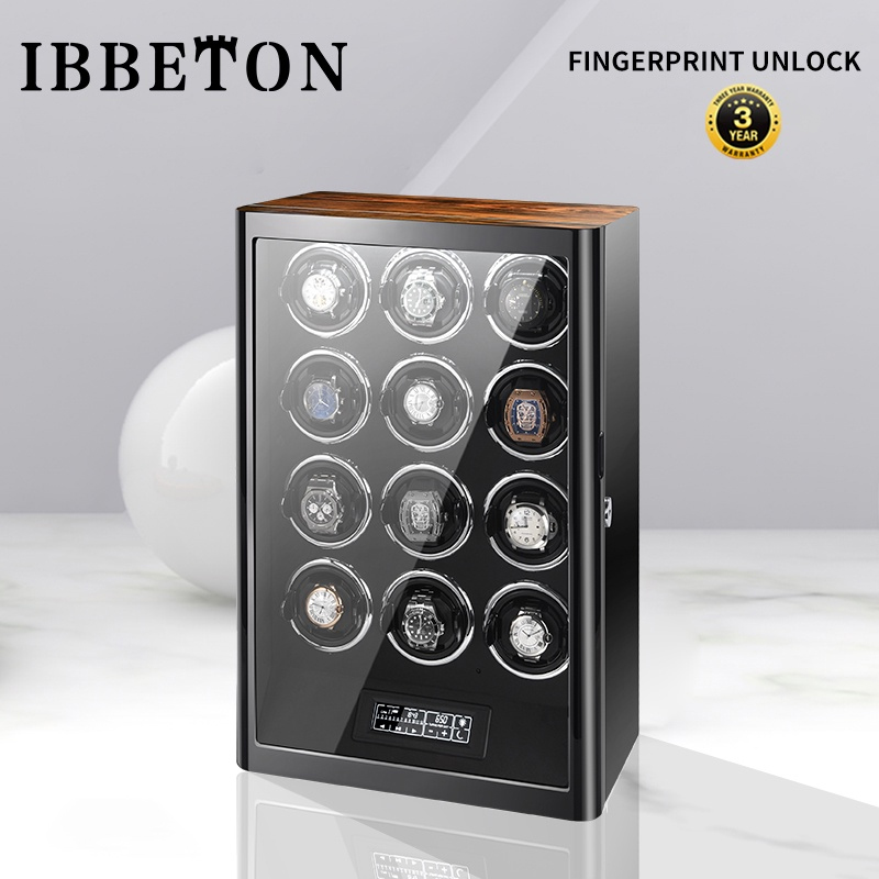 IBBETON 高級木目調時計金庫マブチモーター付き自動時計ワインダー LCD タッチスクリーンとリモコン時計