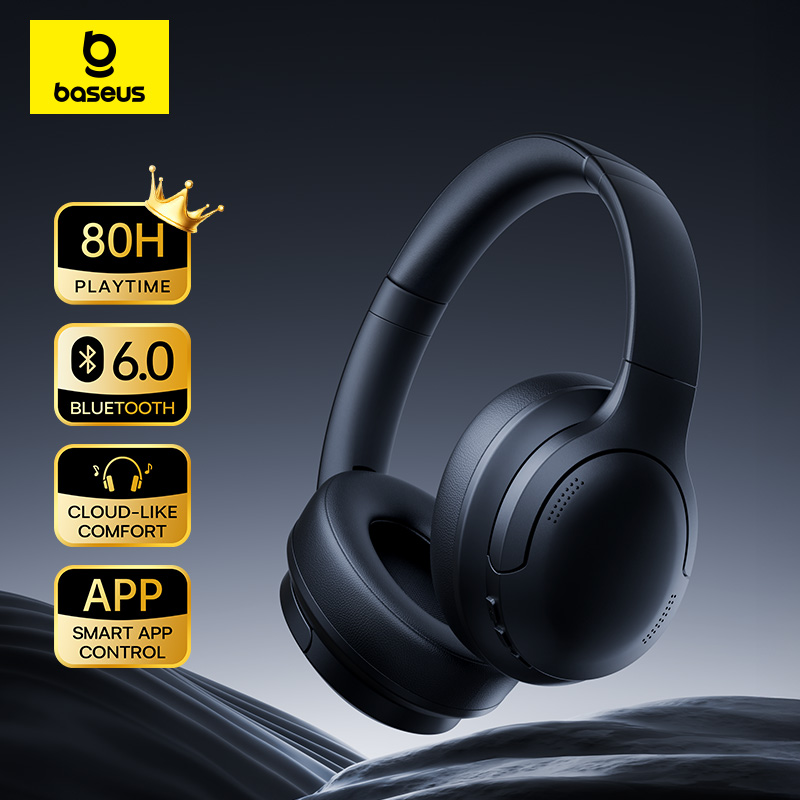 Baseus BH1 Lite ENC ワイヤレスヘッドフォン Bluetooth 6.0 クリアコールヘッドセット超低音ヒットイヤホン 80H 再生時間オーバーイヤーヘッドセット