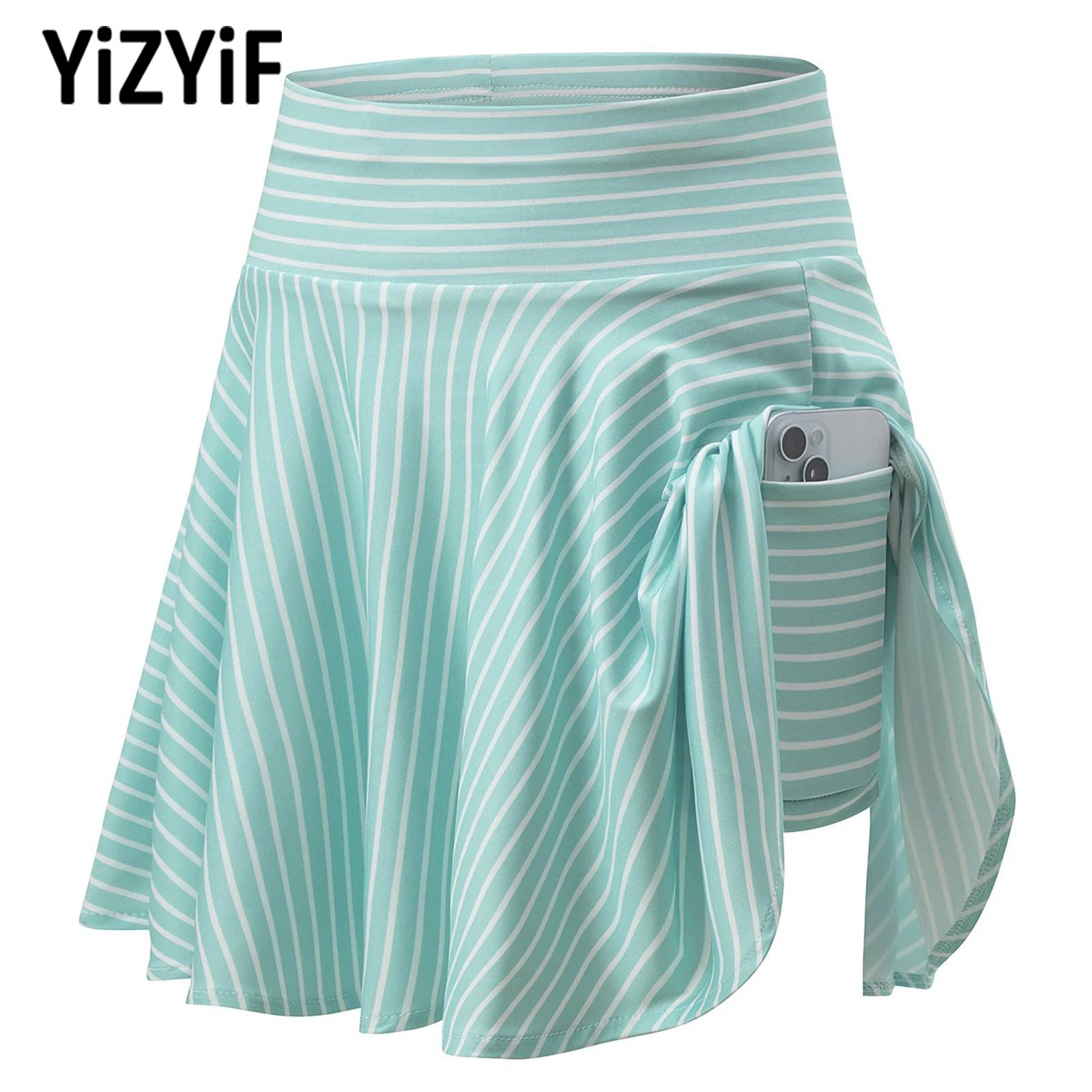 子供用ストライプワークアウトスカート 内蔵ショーツ付き 伸縮性ウエストバンド 軽量 伸縮性 ゴルフ テニス ランニング トレーニング用
