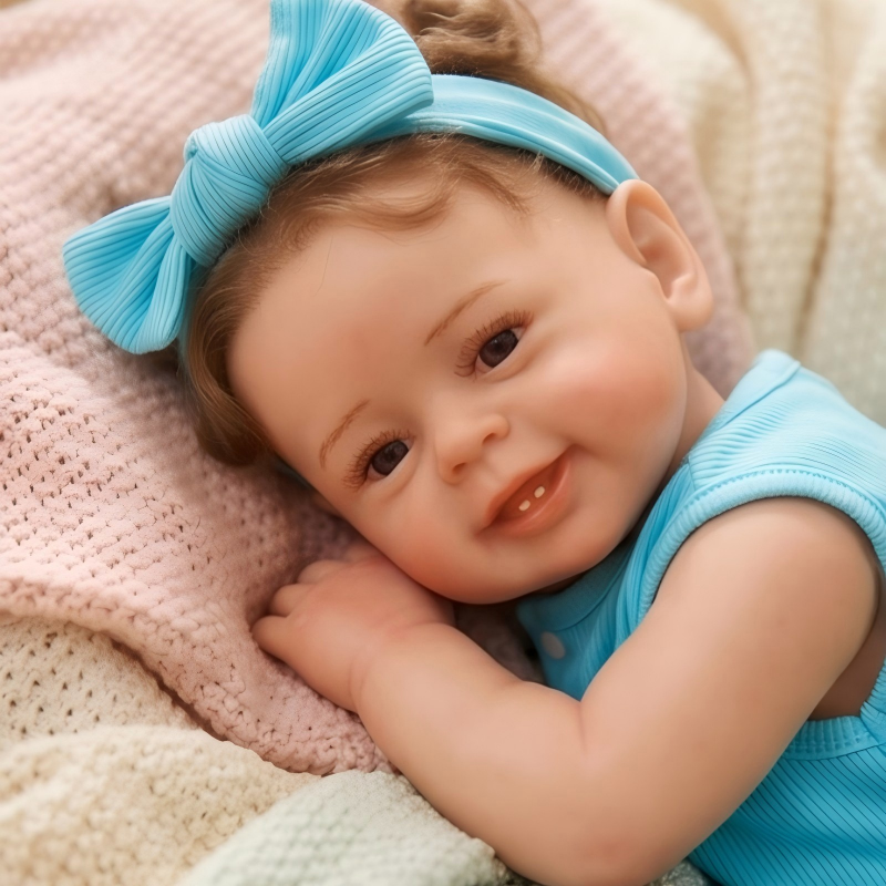22インチのリアルなリボーンベビードール、リアルな静脈のある新生児女の子人形、加重布ボディ付き手作りビニール、高度な塗装ギフトセットかわいいプレイメイトギフトおもちゃ