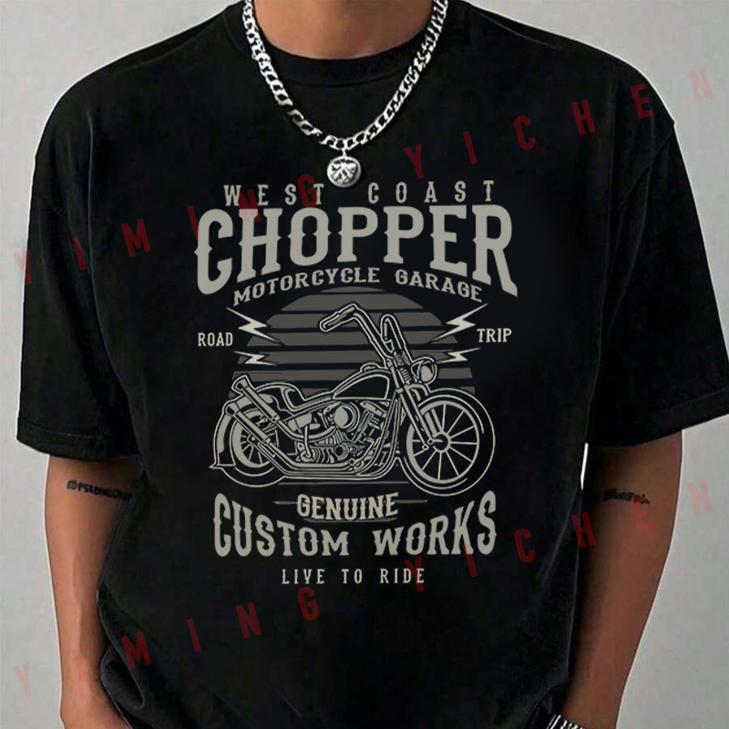 チョッパーカスタムモーターバイク Tシャツモトライダー夏メンズファッションカジュアル O ネックトップス Tシャツ 2026