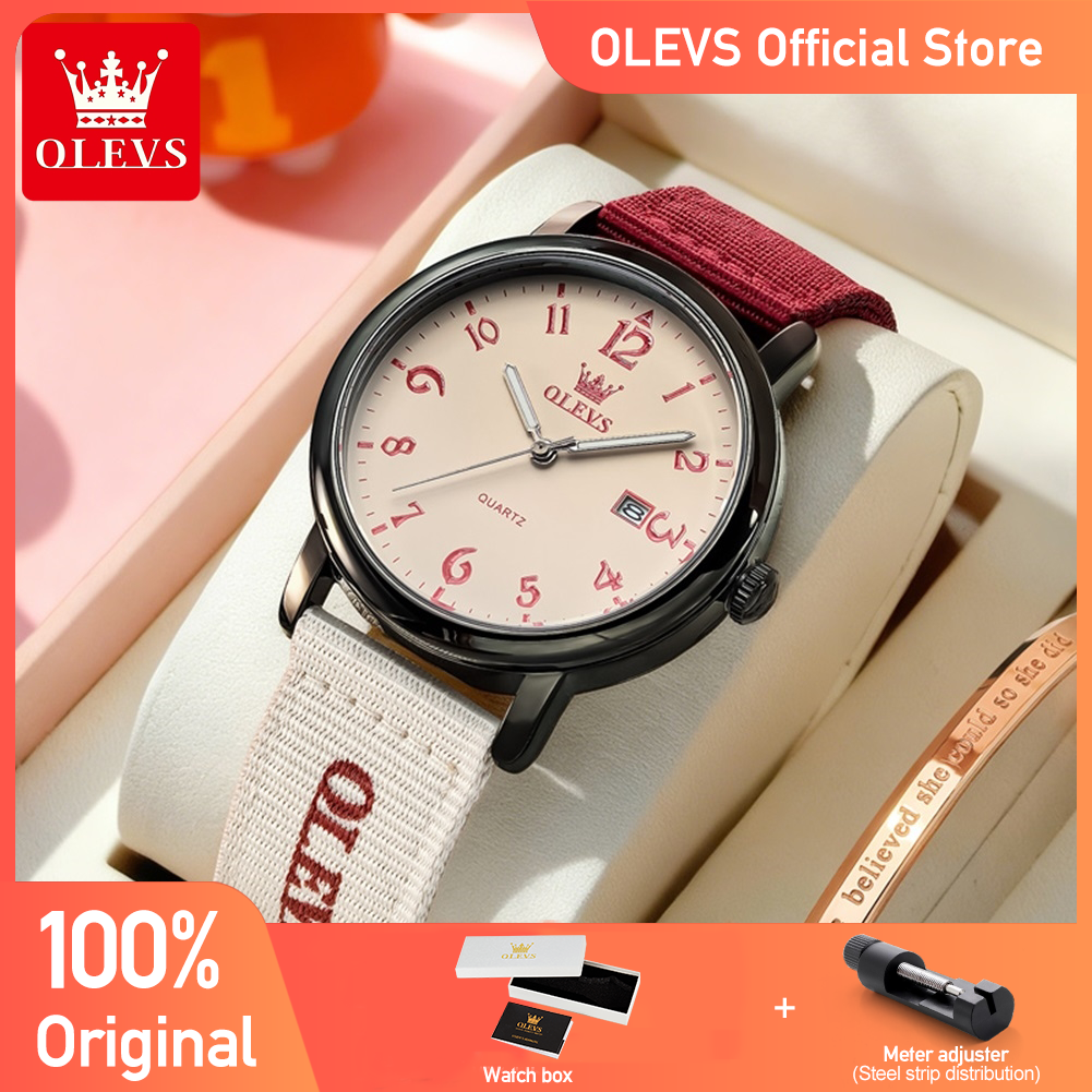 OLEVS 2991 ファッショナブルなレトロスタイルクラシック大桁ダイヤル発光機能防水フリースタイルカレンダーウィンドウクォーツ時計