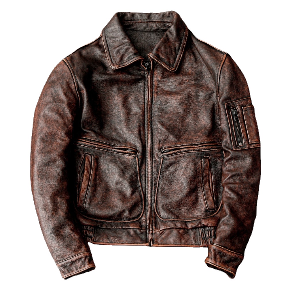 Super Quality Making Brown Dyed Zip up Men's Leather Jacket Genuine Cowhide Leather Moto Stylish High Quality Winter Jacket