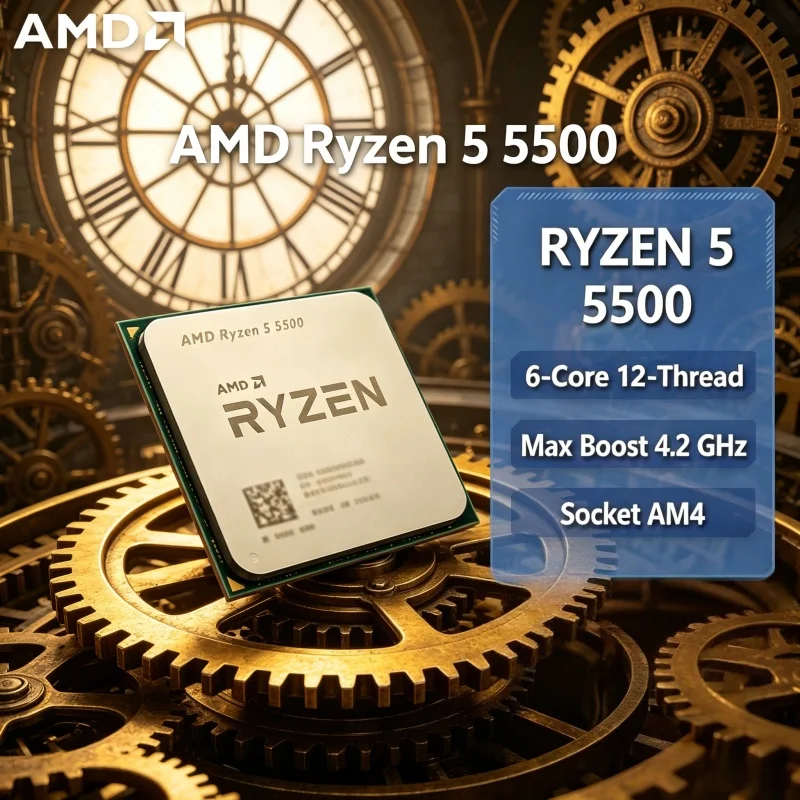AMD高性能AMD Ryzen 5 5500 6コア12スレッド 4.2GHz AM4デスクトップゲーミングCPU（開封済み）