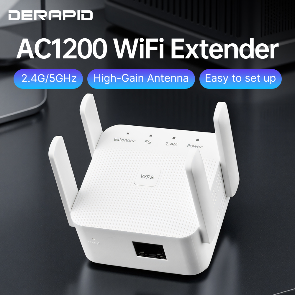 デュアルバンド AC1200 WiFi リピーター 1200Mbps EU/米国ワイヤレス信号ブースター 2.4G/5GHz カバレッジ WPS セットアップネットワークリピーター家庭用