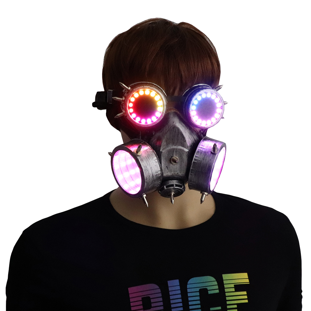 ピクセル LED メガネマスクスチームパンクゴーグル 366 モードトンネルライトマスクコスプレバー発光コスチュームアクセサリー充電式
