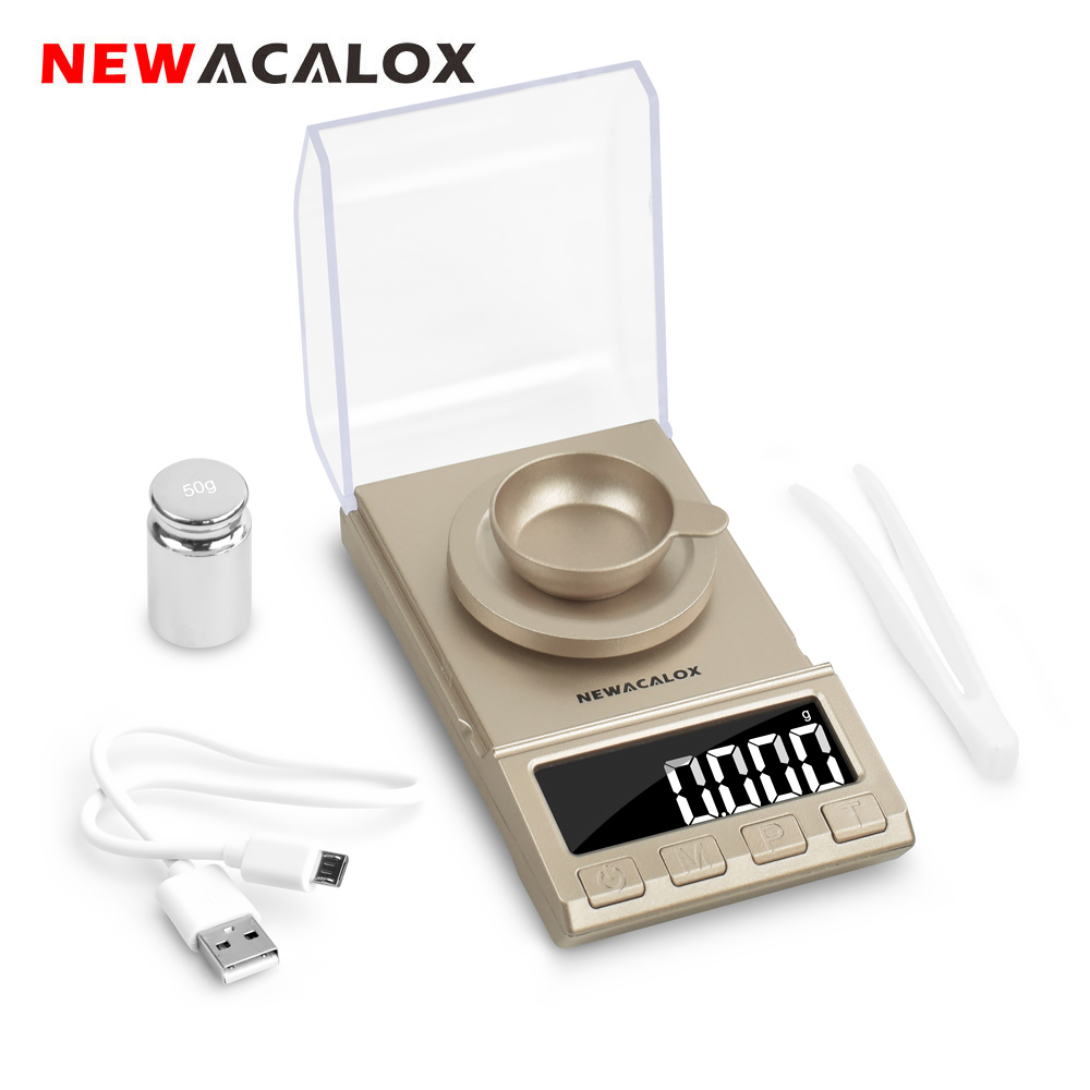 NEWACALOX 0.001 グラムの精密デジタルジュエリースケール 50 グラム/100 グラム/200 グラム USB 電源電子秤量スケール LCD ミニラボバランス 0.001 グラム