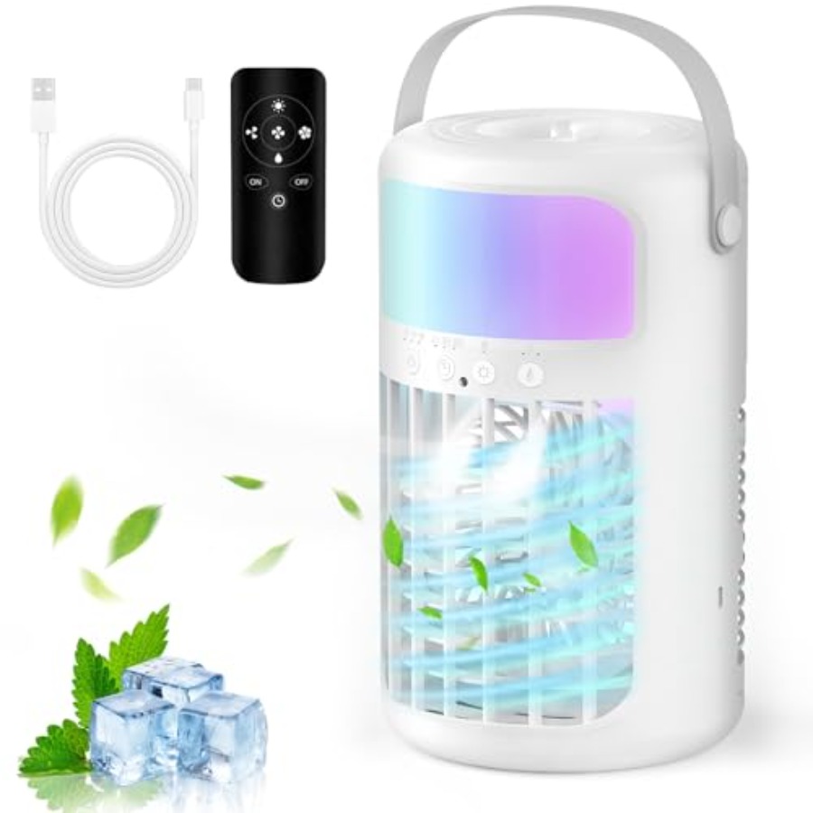 寝室オフィスキャンプ用ポータブルエアコン、加湿器付き蒸発クーラー、白いプラスチック、4-in-1機能、1