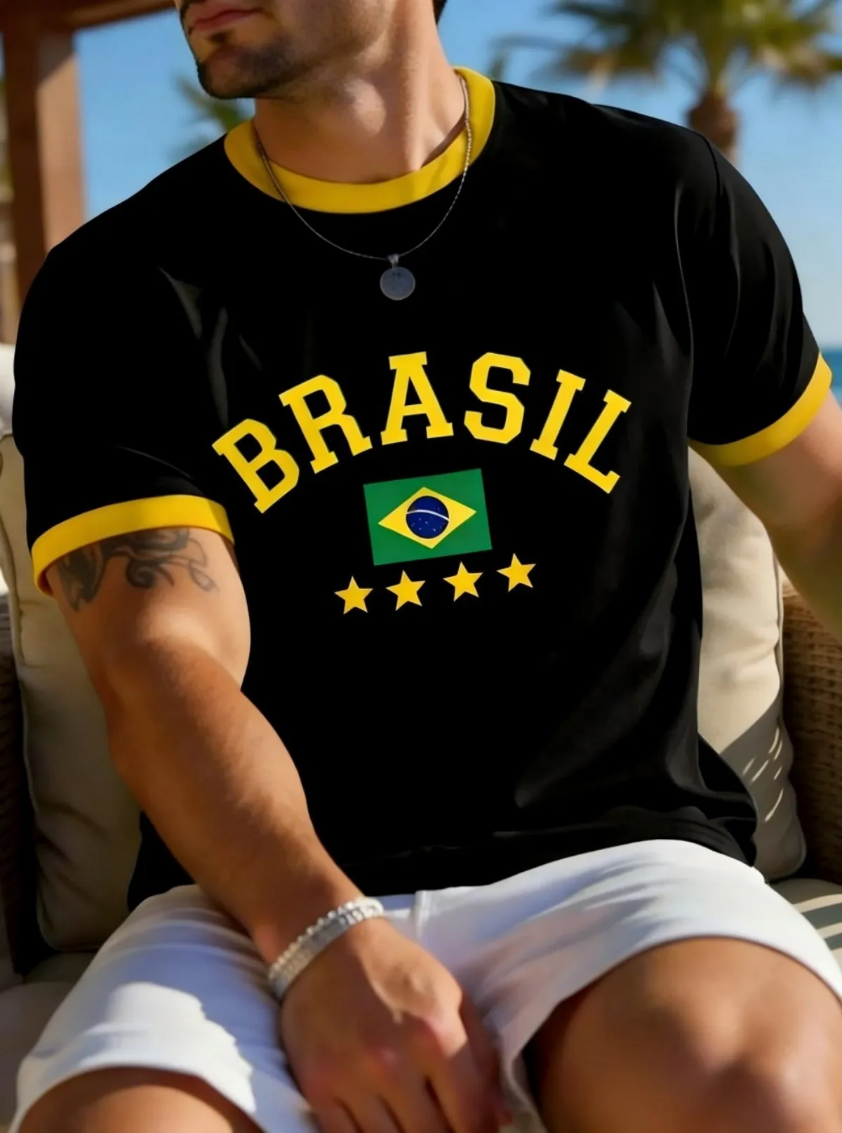 夏の Tシャツ男性用 3D ブラジル国旗プリント半袖トップカジュアルラウンドネックファッションメンズスポーツプルオーバー服