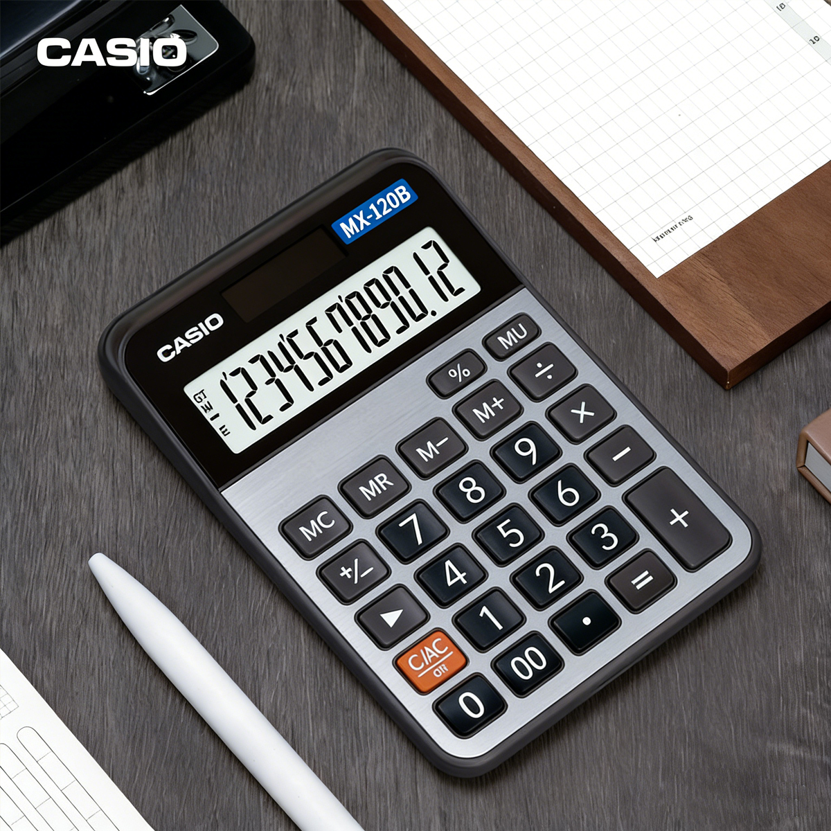 カシオ MX-120B ビジネスオフィス財務、人事、銀行、スーパーマーケット、文具、学生向けソーラー大型ボタン電卓