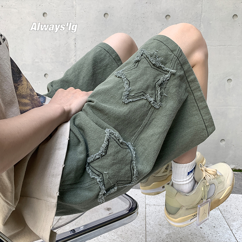 スターパッチワークショーツ男性ヴィンテージデニム夏のベーシックシンプルなオールマッチホット販売ハイウエストレジャーオルストリートシックなショーツ