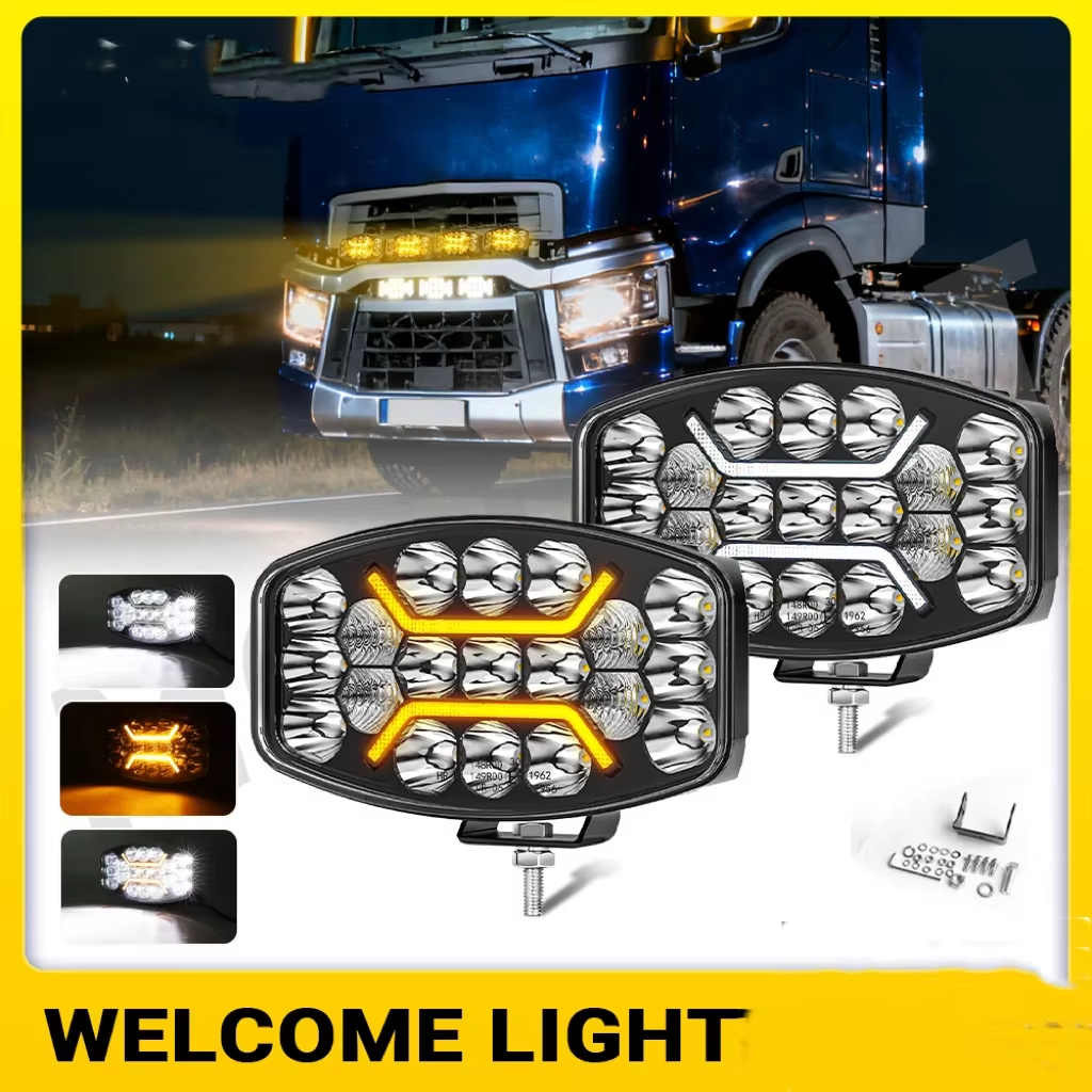 10 インチオーバル LED ワークライト DRL ホワイトアンバー 12-24V ドライビングランプユニバーサルオフロード SUV トラックショベル修正されたヘッドライト