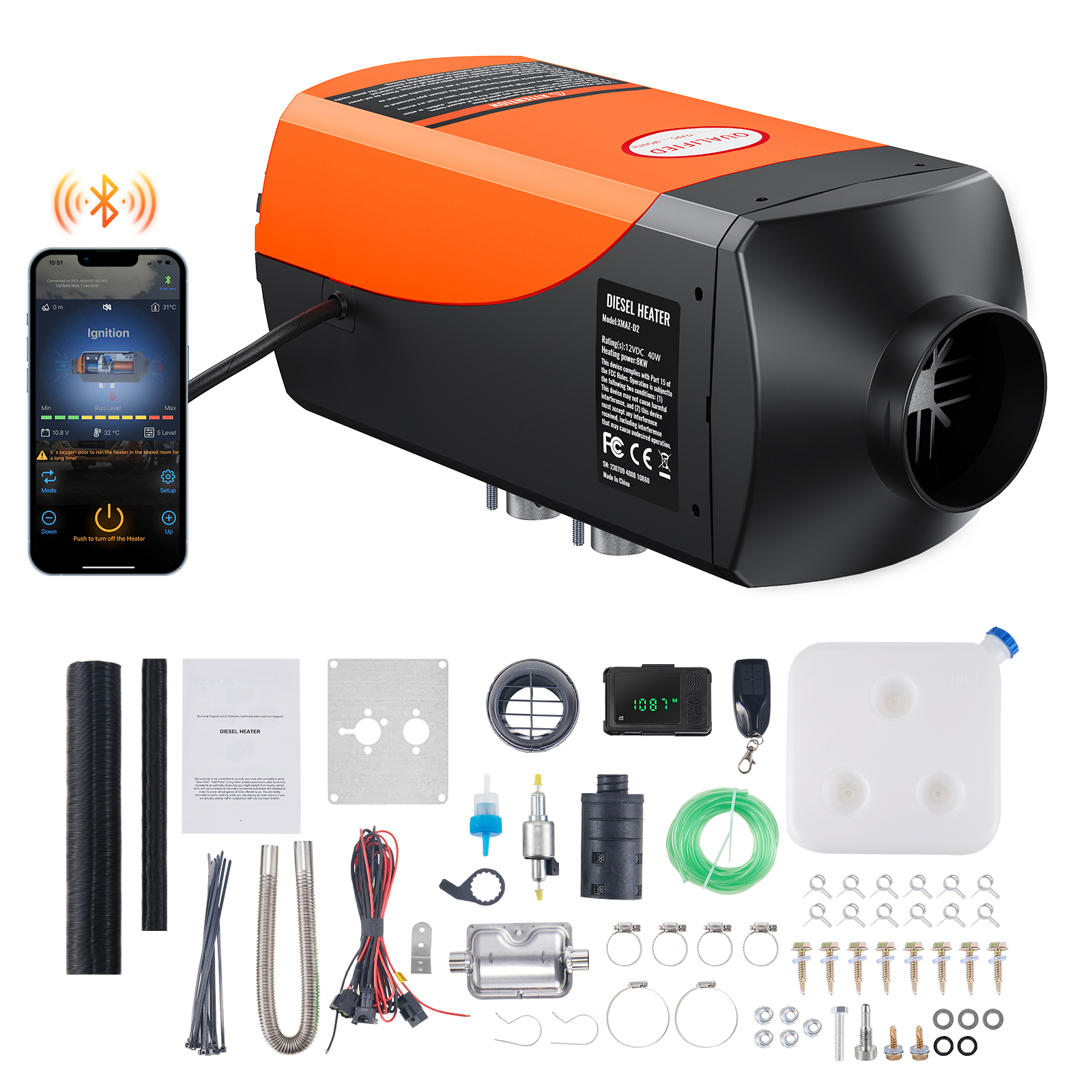 SucceBuy Bluetooth アプリ制御ディーゼルエアヒーターディーゼルヒーター LCD ディーゼルパーキングヒーター RV トレーラーキャンピングカーボートおよび屋内用