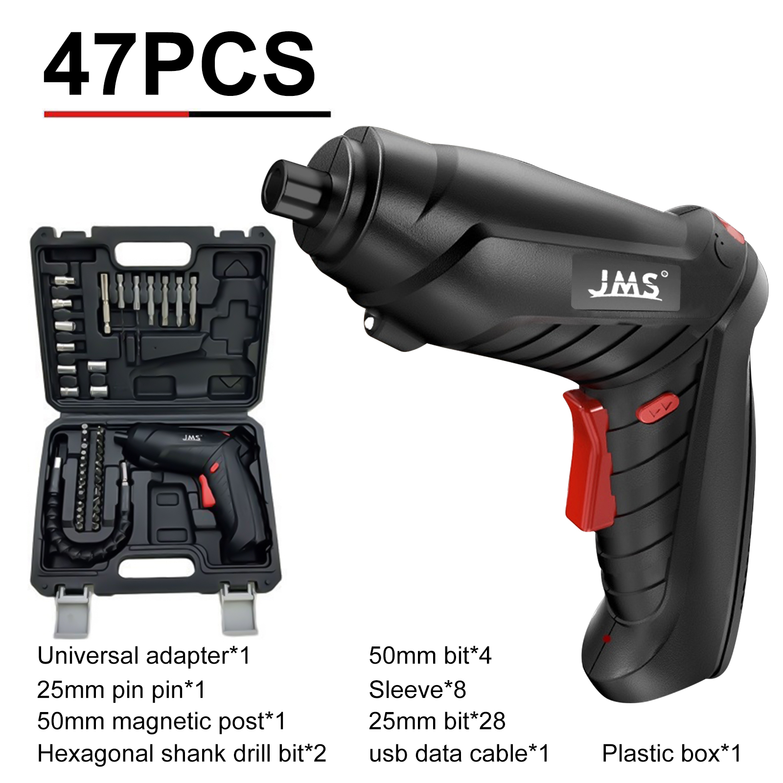 47PCS Cordless Rechargeable Electric Screwdriver Kit, High Torque Metal Gear Mini Drill with Flexible Shaft for Home Repair Woodworking DIY Installation