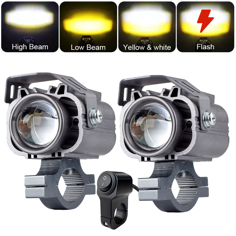 補助 LED ヘッドライトオートバイスポットライト長距離 12-80V デュアルカラー追加モト Led プロジェクター駆動フォグランプ