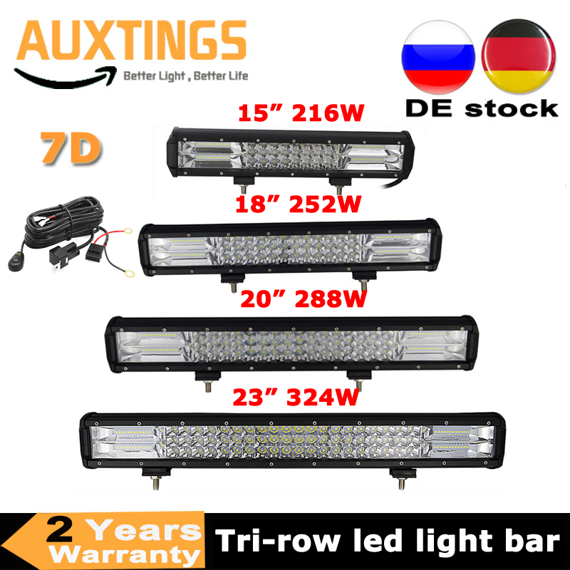 3 行 15 インチ 18 インチ 20 インチ 23 インチ 216 ワット 252 ワット 288 ワット 324 ワット LED ワークライトバー 7D オフロードコンボビーム 12v 24v 車トラクタートラック SUV ATV UTV