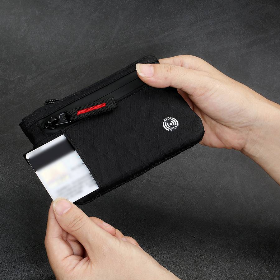 高級 Rfid クレジットカードホルダー盗難防止スリムキーカードケースカラビナ付きナイロン小銭入れ男性財布