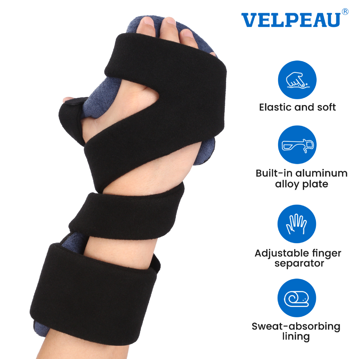 VELPEAU 脳卒中指、関節炎、手根管痛用ハンドスプリント装具、指セパレーター付きリストブレースイモビライザー