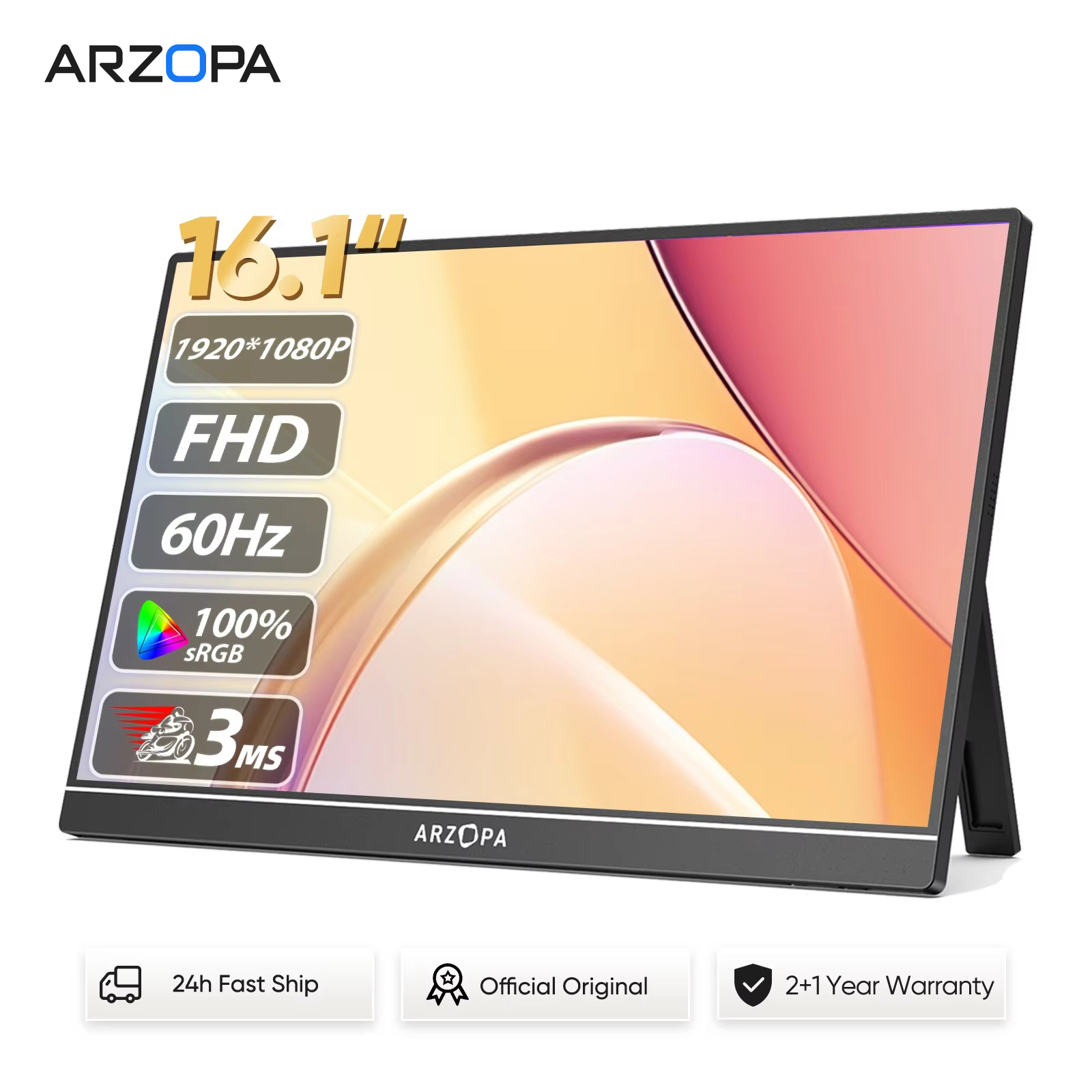 ARZOPA 16.1 ''100% sRGB ポータブルモニター 1080P セカンドモニター外部スクリーン MAC ラップトップ PC Xbox/PS/スイッチ、Z1C